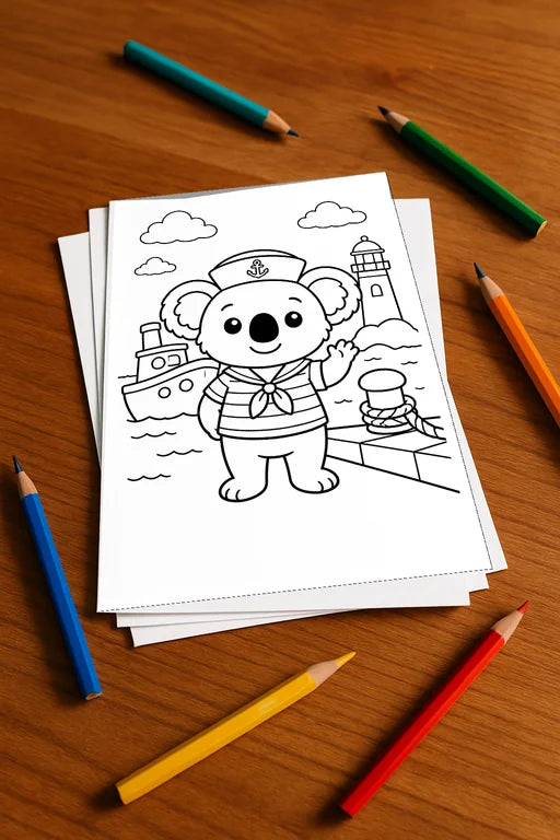 Koala's Malbuch 50 Ausmalbilder gedruckt, ungebunden – Mockup-Ansicht