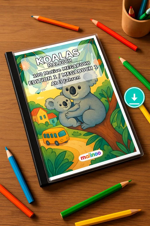 Koalas Malbuch 100 Ausmalbilder PDF Download – Mockup-Ansicht