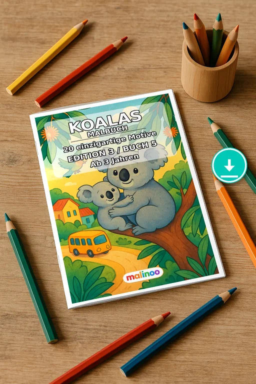Koalas Malbuch 20 Ausmalbilder PDF Download – Mockup-Ansicht