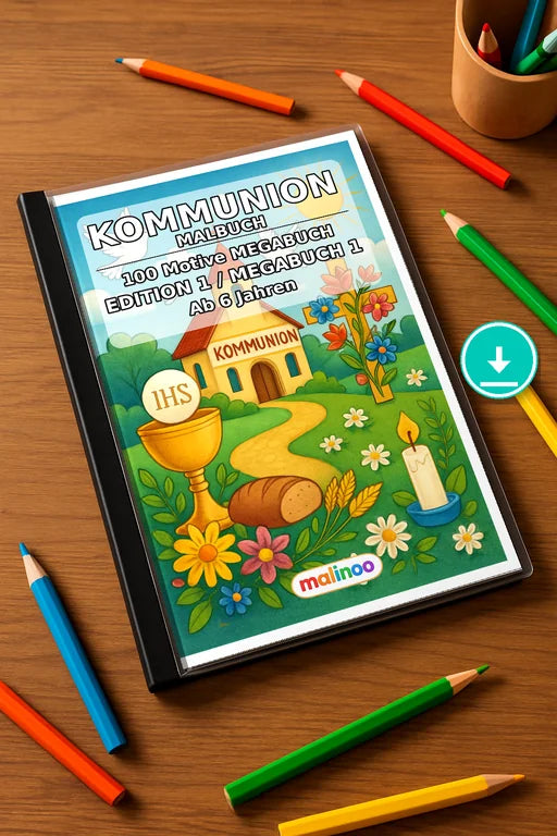 Kommunion Malbuch 100 Ausmalbilder PDF Download – Mockup-Ansicht