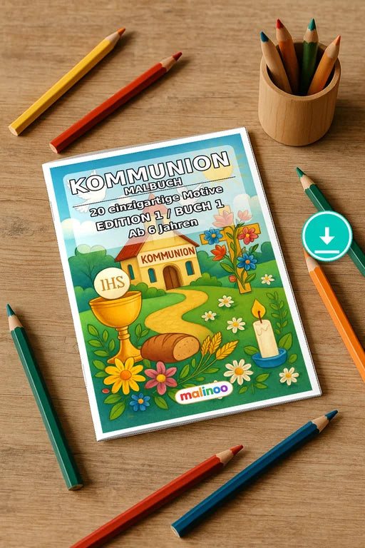 Kommunion Malbuch 20 Ausmalbilder PDF Download – Mockup-Ansicht