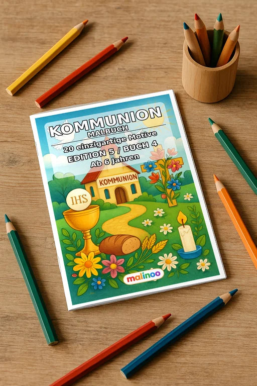 Kommunion Malbuch 20 Ausmalbilder gedruckt+gebunden – Mockup-Ansicht