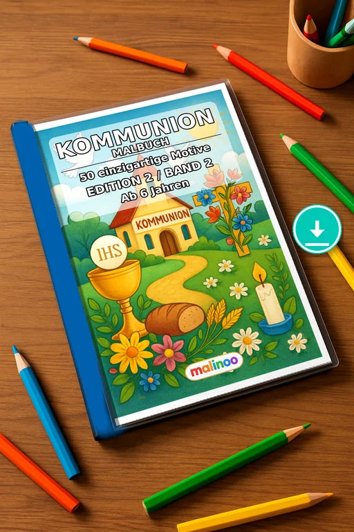 Kommunion Malbuch 50 Ausmalbilder PDF Download – Mockup-Ansicht