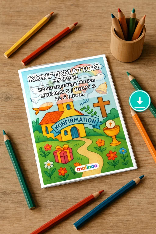 Konfirmation Malbuch 20 Ausmalbilder PDF Download – Mockup-Ansicht