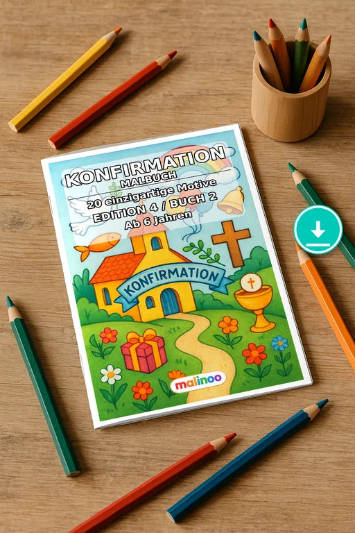 Konfirmation Malbuch 20 Ausmalbilder PDF Download – Mockup-Ansicht