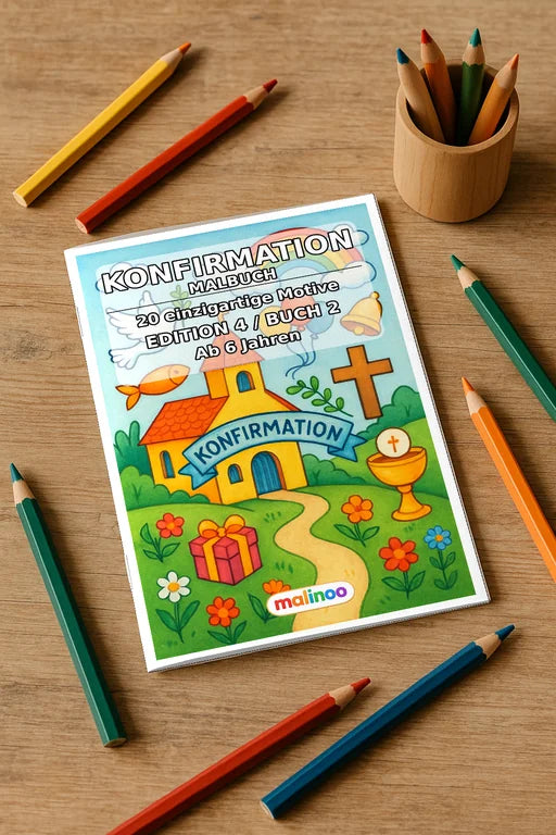 Konfirmation Malbuch 20 Ausmalbilder gedruckt+gebunden – Mockup-Ansicht