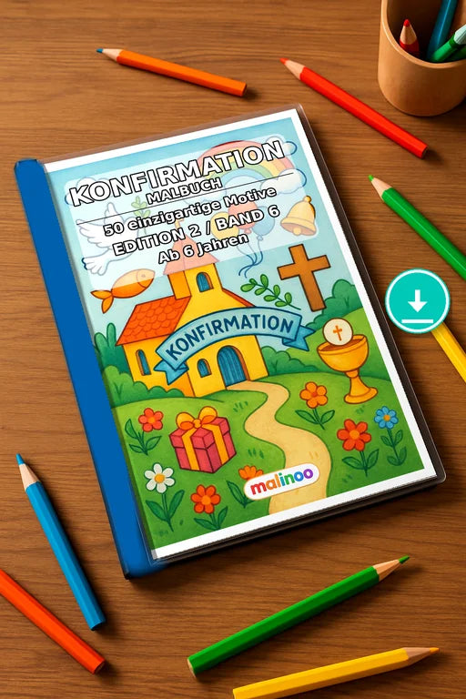 Konfirmation Malbuch 50 Ausmalbilder PDF Download – Mockup-Ansicht