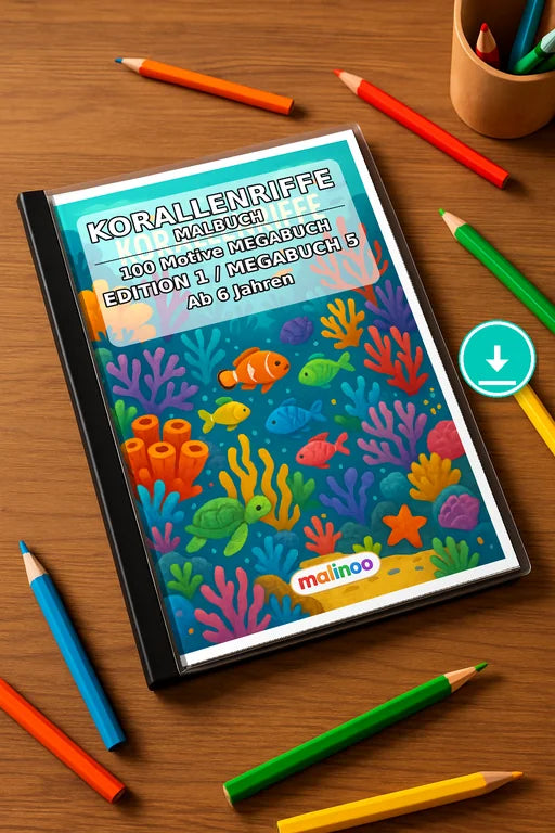 Korallenriffe Malbuch 100 Ausmalbilder PDF Download – Mockup-Ansicht