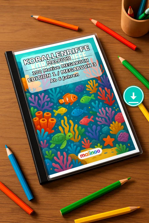 Korallenriffe Malbuch 100 Ausmalbilder PDF Download – Mockup-Ansicht
