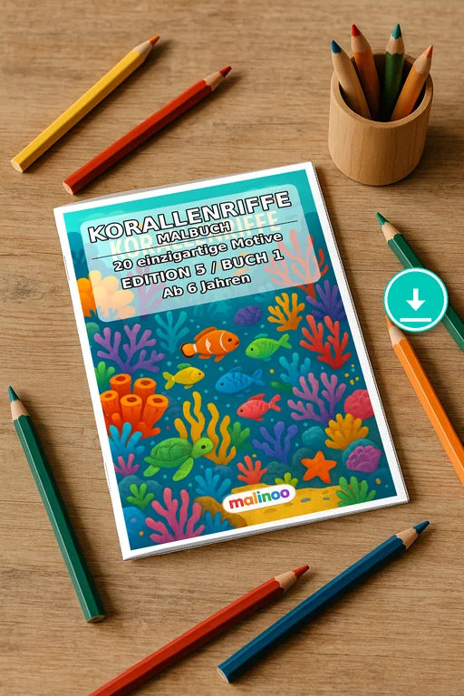 Korallenriffe Malbuch 20 Ausmalbilder PDF Download – Mockup-Ansicht