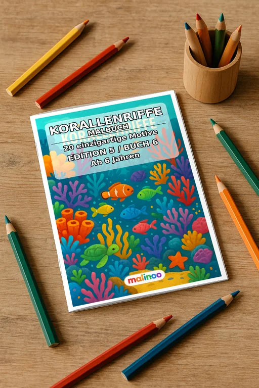 Korallenriffe Malbuch 20 Ausmalbilder gedruckt+gebunden – Mockup-Ansicht