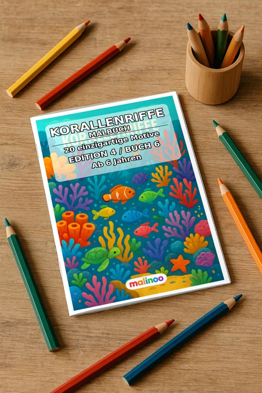 Korallenriffe Malbuch 20 Ausmalbilder gedruckt+gebunden – Mockup-Ansicht