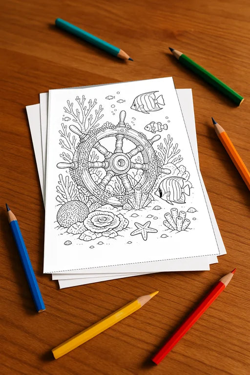 Korallenriffe Malbuch 20 Ausmalbilder gedruckt+lose – Mockup-Ansicht