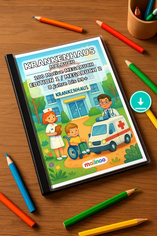 Krankenhaus Malbuch 100 Ausmalbilder PDF Download – Mockup-Ansicht