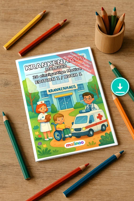 Krankenhaus Malbuch 20 Ausmalbilder PDF Download digital – Mockup-Ansicht