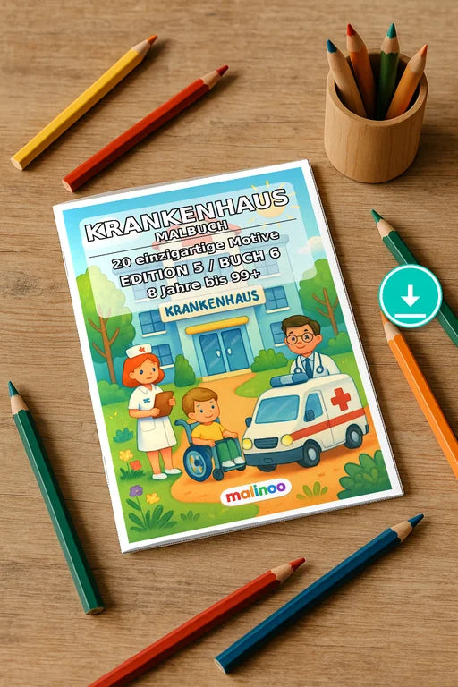 Krankenhaus Malbuch 20 Ausmalbilder PDF Download – Mockup-Ansicht