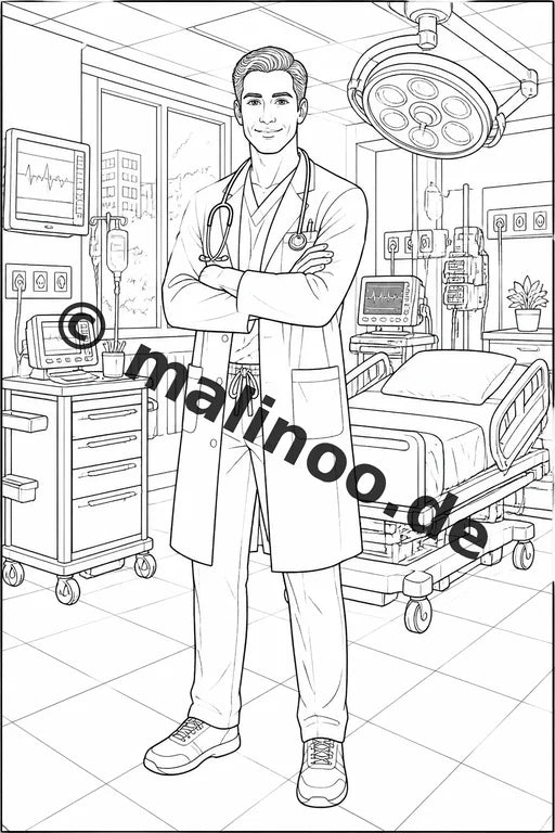 Krankenhaus Malbuch 20 Ausmalbilder PDF Download digital – Vorschaubild 1