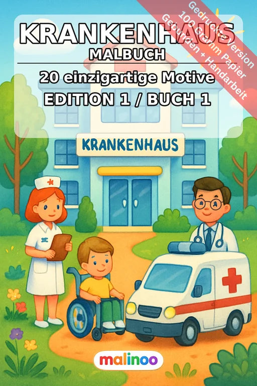 Krankenhaus Malbuch 20 Ausmalbilder gedruckt und gebunden – Cover