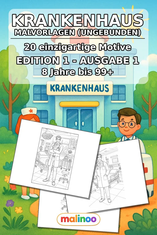 Krankenhaus Malbuch 20 Ausmalbilder gedruckt, ungebunden – Cover