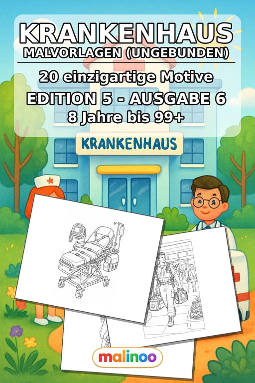 Krankenhaus Malbuch 20 Ausmalbilder gedruckt+lose – Cover