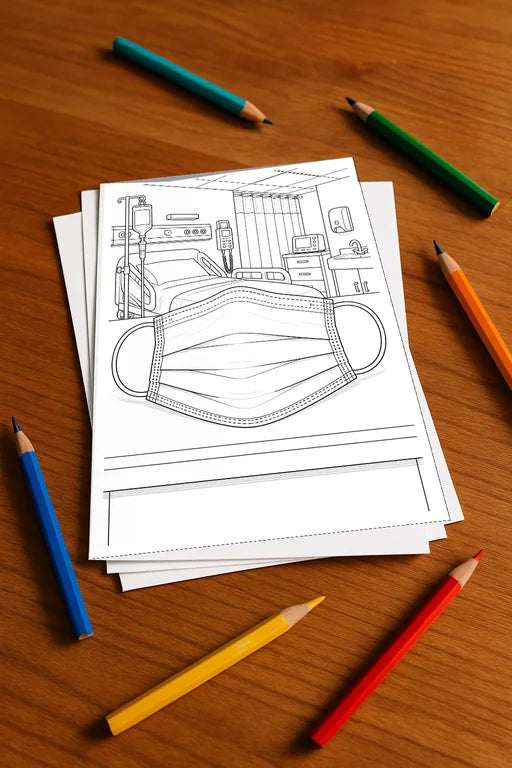Krankenhaus Malbuch 20 Ausmalbilder gedruckt+lose – Mockup-Ansicht