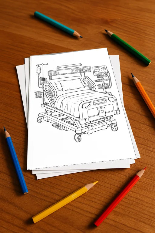 Krankenhaus Malbuch 20 Ausmalbilder gedruckt+lose – Mockup-Ansicht
