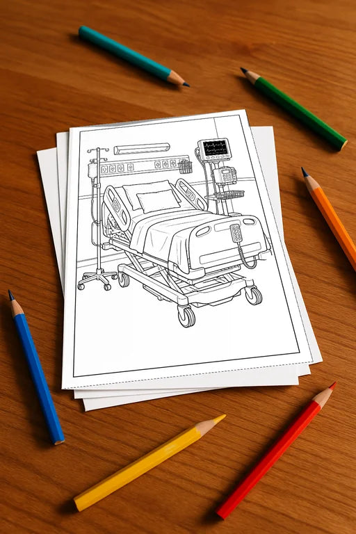 Krankenhaus Malbuch 20 Ausmalbilder gedruckt+lose – Mockup-Ansicht
