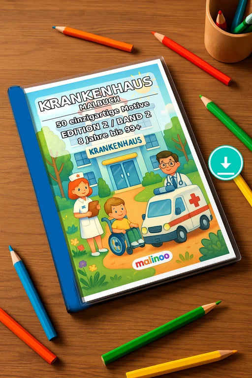 Krankenhaus Malbuch 50 Ausmalbilder PDF Download – Mockup-Ansicht
