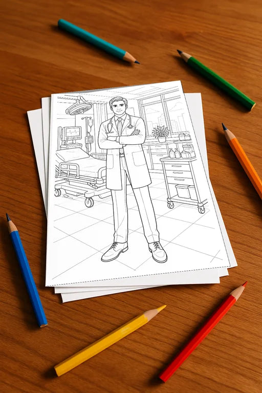 Krankenhaus Malbuch 50 Ausmalbilder gedruckt+lose – Mockup-Ansicht