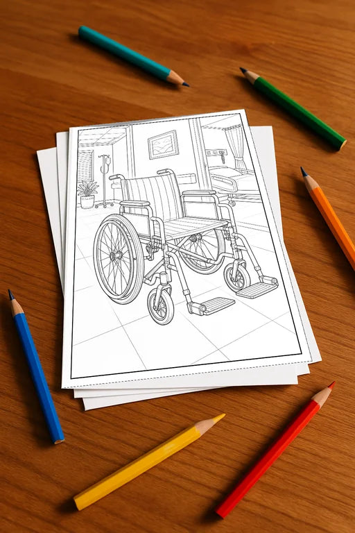 Krankenhaus Malbuch 50 Ausmalbilder gedruckt+lose – Mockup-Ansicht
