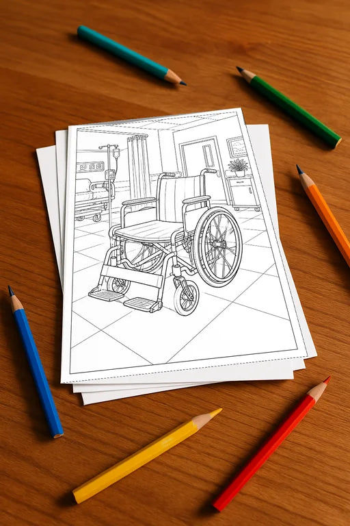 Krankenhaus Malbuch 50 Ausmalbilder gedruckt+lose – Mockup-Ansicht