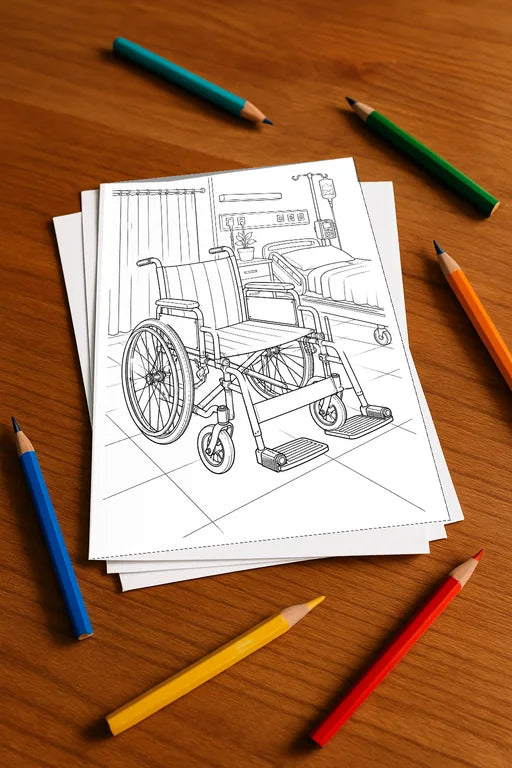 Krankenhaus Malbuch 50 Ausmalbilder gedruckt+lose – Mockup-Ansicht