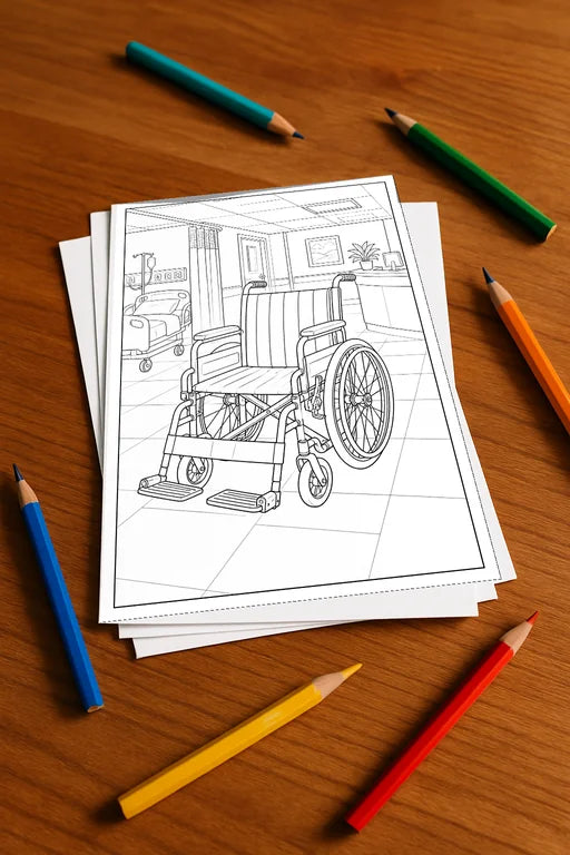 Krankenhaus Malbuch 50 Ausmalbilder gedruckt+lose – Mockup-Ansicht