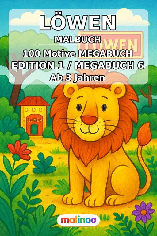 Löwen Malbuch 100 Ausmalbilder gedruckt+gebunden – Cover