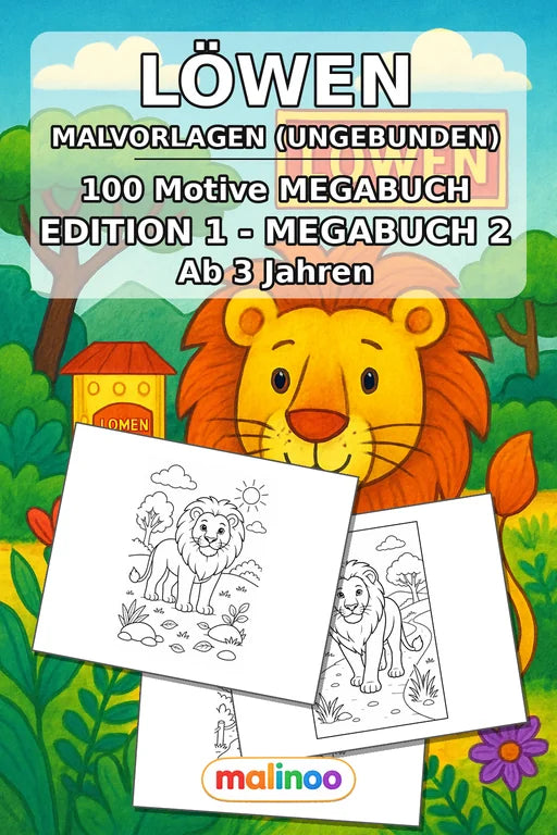 Löwen Malbuch 100 Ausmalbilder gedruckt+lose – Cover