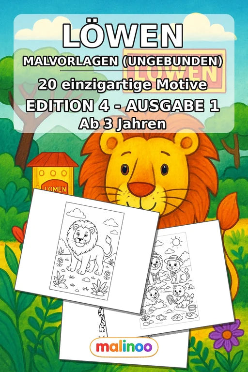 Löwen Malbuch 20 Ausmalbilder gedruckt+lose – Cover