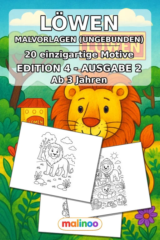 Löwen Malbuch 20 Ausmalbilder gedruckt+lose – Cover