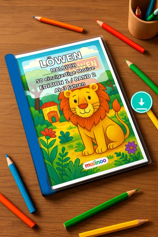 Löwen Malbuch 50 Ausmalbilder PDF Download – Mockup-Ansicht