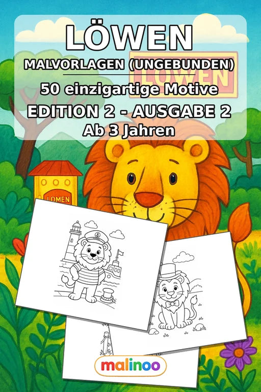Löwen Malbuch 50 Ausmalbilder gedruckt, ungebunden – Cover
