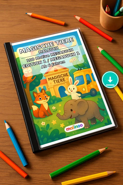 Magische Tiere Malbuch 100 Ausmalbilder PDF Download – Mockup-Ansicht