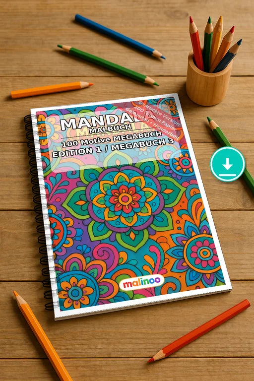 Mandala Malbuch 100 Ausmalbilder PDF Download digital – Mockup-Ansicht