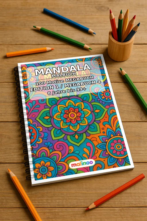 Mandala Malbuch 100 Ausmalbilder gedruckt und gebunden – Mockup-Ansicht