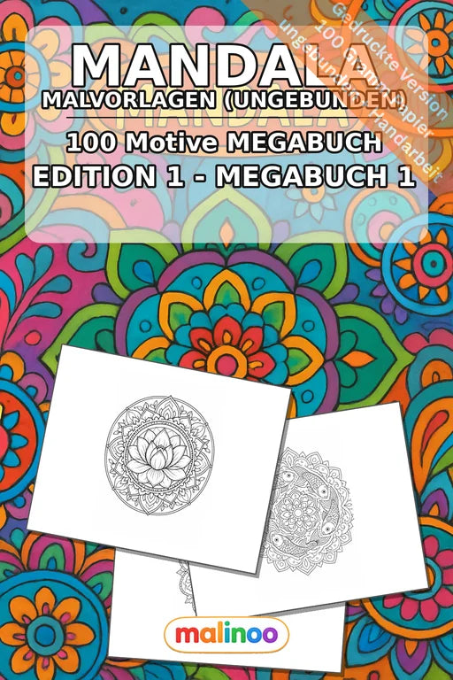Mandala Malbuch 100 Ausmalbilder gedruckt, ungebunden – Cover