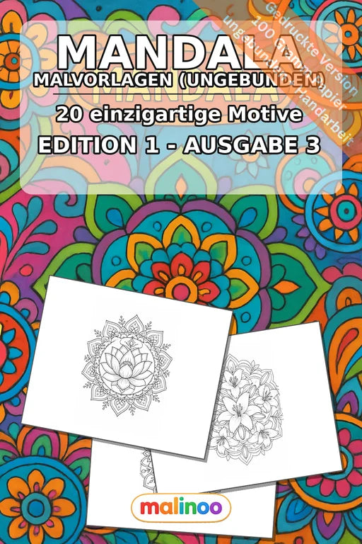 Mandala Malbuch 20 Ausmalbilder gedruckt, ungebunden – Cover