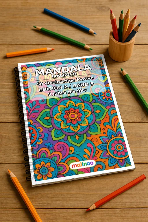 Mandala Malbuch 50 Ausmalbilder gedruckt und gebunden – Mockup-Ansicht