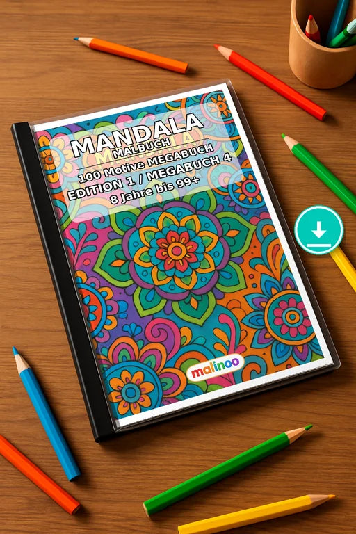 Mandalas Malbuch 100 Ausmalbilder PDF Download – Mockup-Ansicht