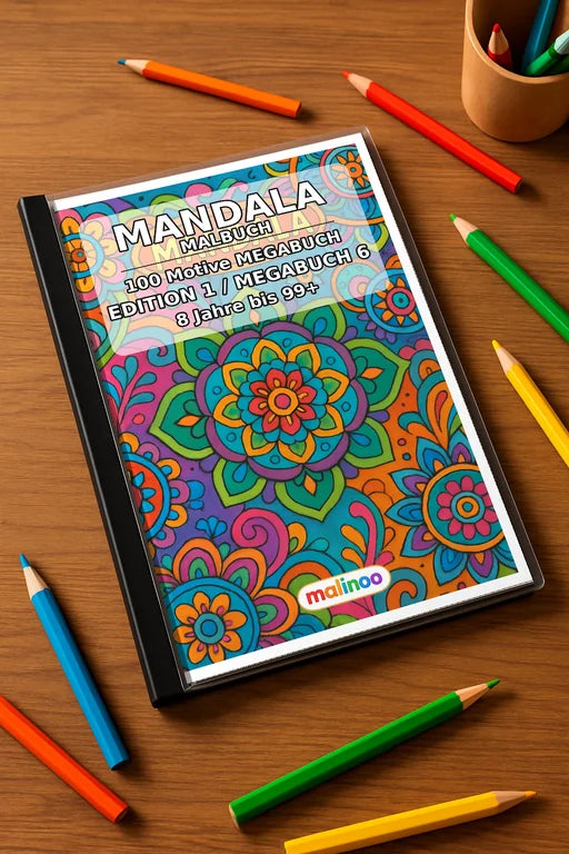 Mandalas Malbuch 100 Ausmalbilder gedruckt+gebunden – Mockup-Ansicht