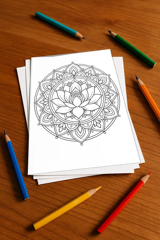 Mandalas Malbuch 100 Ausmalbilder gedruckt+lose – Mockup-Ansicht