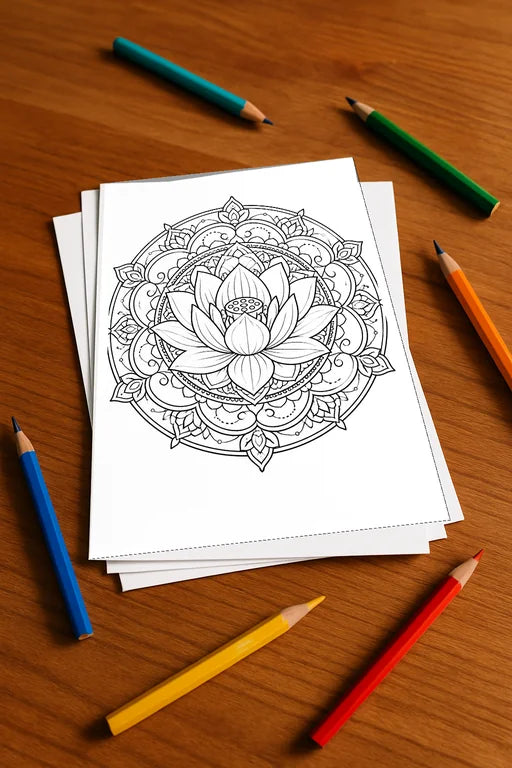 Mandalas Malbuch 100 Ausmalbilder gedruckt+lose – Mockup-Ansicht