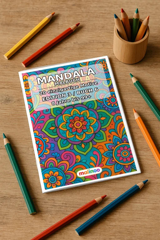 Mandalas Malbuch 20 Ausmalbilder gedruckt+gebunden – Mockup-Ansicht